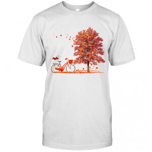 Snoopy Riding A Bicycle Hello Autumn T-Shirt